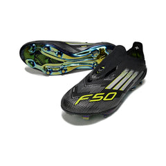 Chuteira Campo FG Adidas F50+ Elite Sem Cadarço Preta, Branca e Verde