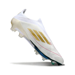 Chuteira Campo FG Adidas F50+ Elite Sem Cadarço Branca e Verde Pack Mo Salah