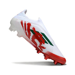 Chuteira Campo FG Adidas F50 Elite Sem Cadarço Branca e Vermelha