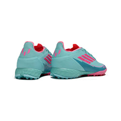 Chuteira Society TF Adidas F50 Elite Azul-Clara e Rosa
