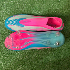 Chuteira Campo Molhado SG Adidas F50 Primeknit Elite Azul Claro e Rosa - Tamanho 44,5 EUR