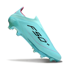 Chuteira Campo FG Adidas F50+ Elite Sem Cadarço Azul-Clara