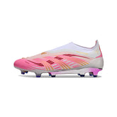 Chuteira Campo FG Adidas Predator 25 Elite Sem Cadarço Branca e Rosa