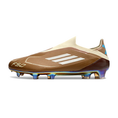 Chuteira Campo FG Adidas F50 Elite Sem Cadarço Marrom e Azul-Clara