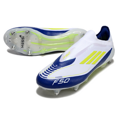 Chuteira Campo Molhado SG Adidas F50 Elite Sem Cadarço Branca, Azul e Verde Infantil