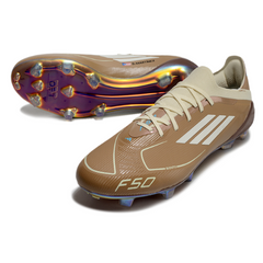 Chuteira Campo FG Adidas F50 Primeknit Elite Marrom e Azul-Clara