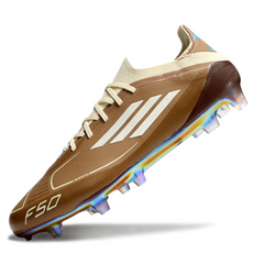 Chuteira Campo FG Adidas F50 Primeknit Elite Marrom e Azul-Clara