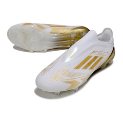 Chuteira Campo FG Adidas F50 Elite Sem Cadarço Branca e Dourada