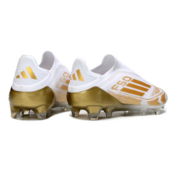 Chuteira Campo FG Adidas F50 Elite Sem Cadarço Branca e Dourada