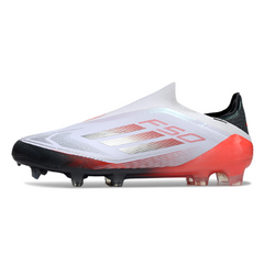 Chuteira Campo FG Adidas F50 Elite Sem Cadarço Branca Laranja e Cinza