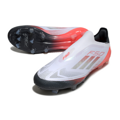 Chuteira Campo FG Adidas F50 Elite Sem Cadarço Branca Laranja e Cinza