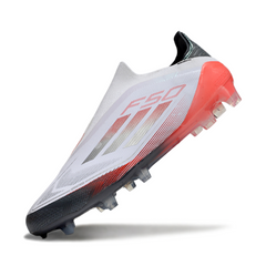Chuteira Campo FG Adidas F50 Elite Sem Cadarço Branca Laranja e Cinza