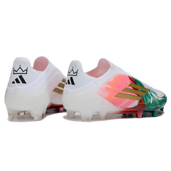 Chuteira Campo FG Adidas F50 Elite Sem Cadarço Branca, Vermelha e Verde