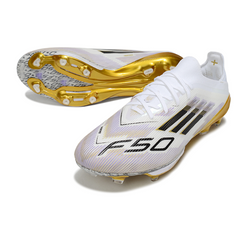 Chuteira Campo FG Adidas F50+ Elite Branca Preta e Dourada