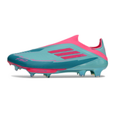 Chuteira Campo FG Adidas F50+ Elite Sem Cadarço Azul-Clara e Rosa