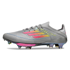 Chuteira Campo Molhado SG Adidas F50 + Elite Cinza, Rosa e Amarela