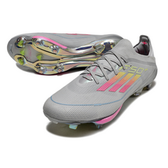 Chuteira Campo Molhado SG Adidas F50 + Elite Cinza, Rosa e Amarela
