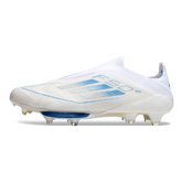 Chuteira Campo FG Adidas F50+ Elite Sem Cadarço Branca e Azul