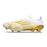 Chuteira Campo FG Adidas F50+ Elite Sem Cadarço Branca e Dourada