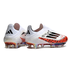 Chuteira Campo FG Adidas F50+ Elite Sem Cadarço Branca e Laranja