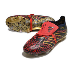 Chuteira Campo FG Adidas Predator 25 Elite Com Língua Preta, Vermelha e Amarela