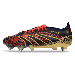 Chuteira Campo Molhado SG Adidas Predator 25 Elite Preta, Vermelha e Amarela