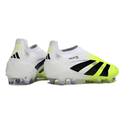 Chuteira Campo FG Adidas Predator 25 Elite Sem Cadarço Branca e Verde-Clara