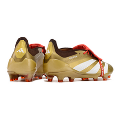 Chuteira Campo FG Adidas Predator 30 Elite Com Língua Dourada e Vermelha
