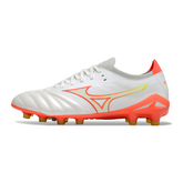 Chuteira Campo FG Mizuno Morelia Neo IV Elite Branca, Laranja e Amarela