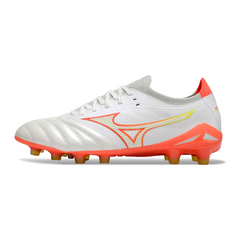 Chuteira Campo FG Mizuno Morelia Neo IV Elite Branca, Laranja e Amarela