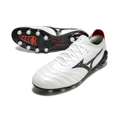 Chuteira Campo FG Mizuno Morelia Neo IV Elite Branca Preta e Vermelha