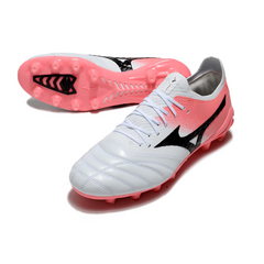 Chuteira Campo FG Mizuno Morelia Neo IV Elite Branca e Salmão
