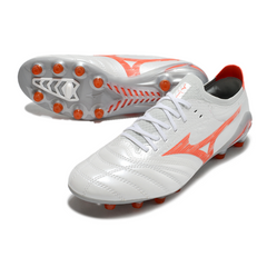 Chuteira Campo FG Mizuno Morelia Neo IV Pro Branca e Laranja