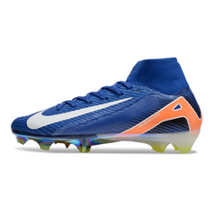 Chuteira Campo FG Nike Air Zoom Mercurial Superfly 10 Elite Azul, Branca e Laranja