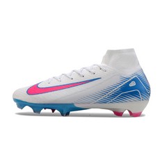 Chuteira Campo FG Nike Air Zoom Mercurial Superfly 10 Elite Branca Rosa e Azul
