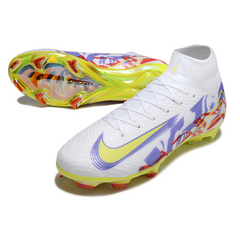 Chuteira Campo FG Nike Air Zoom Mercurial Superfly 10 Elite Branca, Roxa e Verde