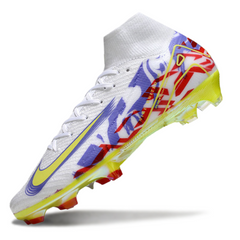 Chuteira Campo FG Nike Air Zoom Mercurial Superfly 10 Elite Branca, Roxa e Verde