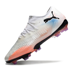 Chuteira Campo FG Puma Future 8 Cano Baixo Branca Laranja e Azul