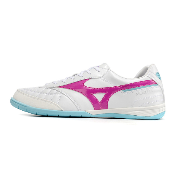 Chuteira Futsal Mizuno Morelia Sala Japan IC Branca, Rosa e Azul - VENI Futebol