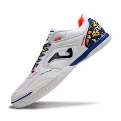 Chuteira Futsal IC Joma Top Flex 24 Branca, Azul e Laranja
