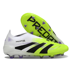 Chuteira Campo FG Adidas Predator 25 Elite Sem Cadarço Branca e Verde Infantil