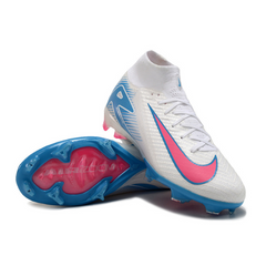 Chuteira Campo FG Nike Air Zoom Mercurial Superfly 10 Elite Branca, Azul e Rosa Infantil