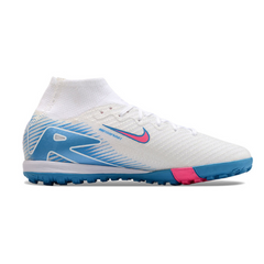 Chuteira Society TF Nike Zoom Mercurial Superfly 10 Elite Infantil Branca Rosa e Azul