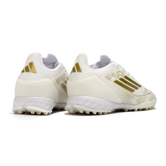 Chuteira Society TF Adidas F50 Elite Branca e Dourada