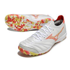 Chuteira Society TF Mizuno Neo Sala Branca, Laranja e Amarela
