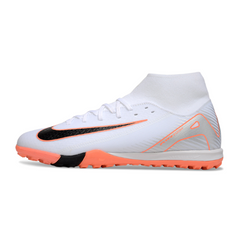 Chuteira Society TF Nike Zoom Mercurial Superfly 10 Academy Branca e Laranja