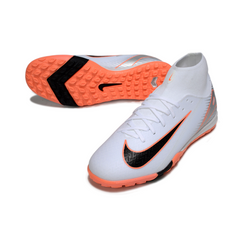 Chuteira Society TF Nike Zoom Mercurial Superfly 10 Academy Branca e Laranja