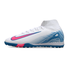 Chuteira Society TF Nike Zoom Mercurial Superfly 10 Elite Branca, Azul-Clara e Rosa