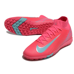 Chuteira Society TF Nike Zoom Mercurial Superfly 10 Elite Rosa e Azul-Clara