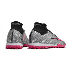 Chuteira Society TF Nike Zoom Mercurial Superfly 9 Elite Cinza e Rosa